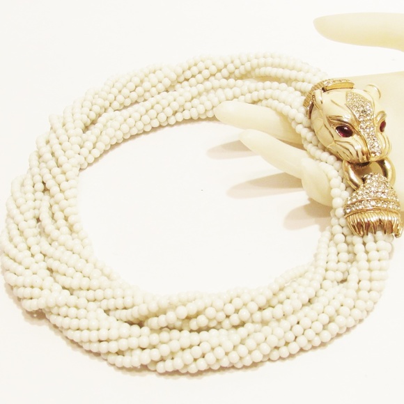 Vintage Ciner Tiger Faux Ivory Torsade Necklace - Picture 7 of 8